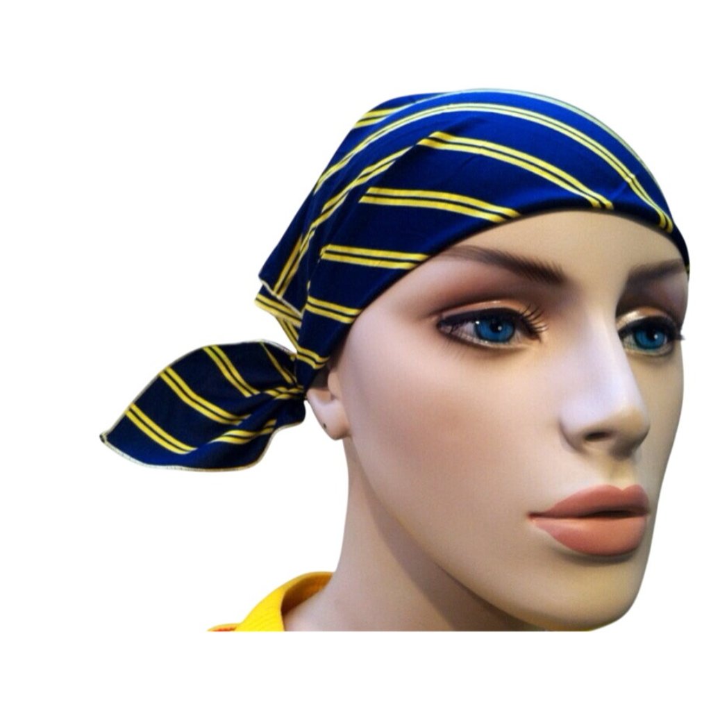 Vintage 1980s Navy  Yellow Striped Silk Scarf